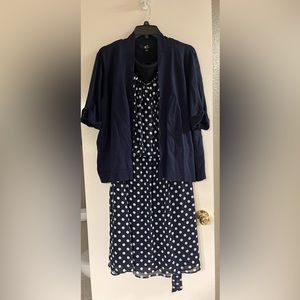 Navy & White Polka Dot Dress with Cardigan